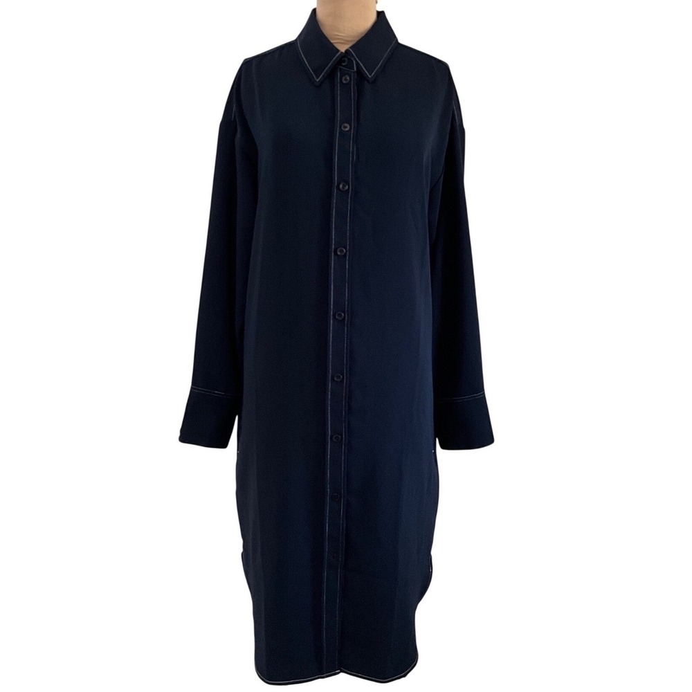 Madewell Contrast-Stitched Midi Shirtdress Deep Indigo Button Down Women's M